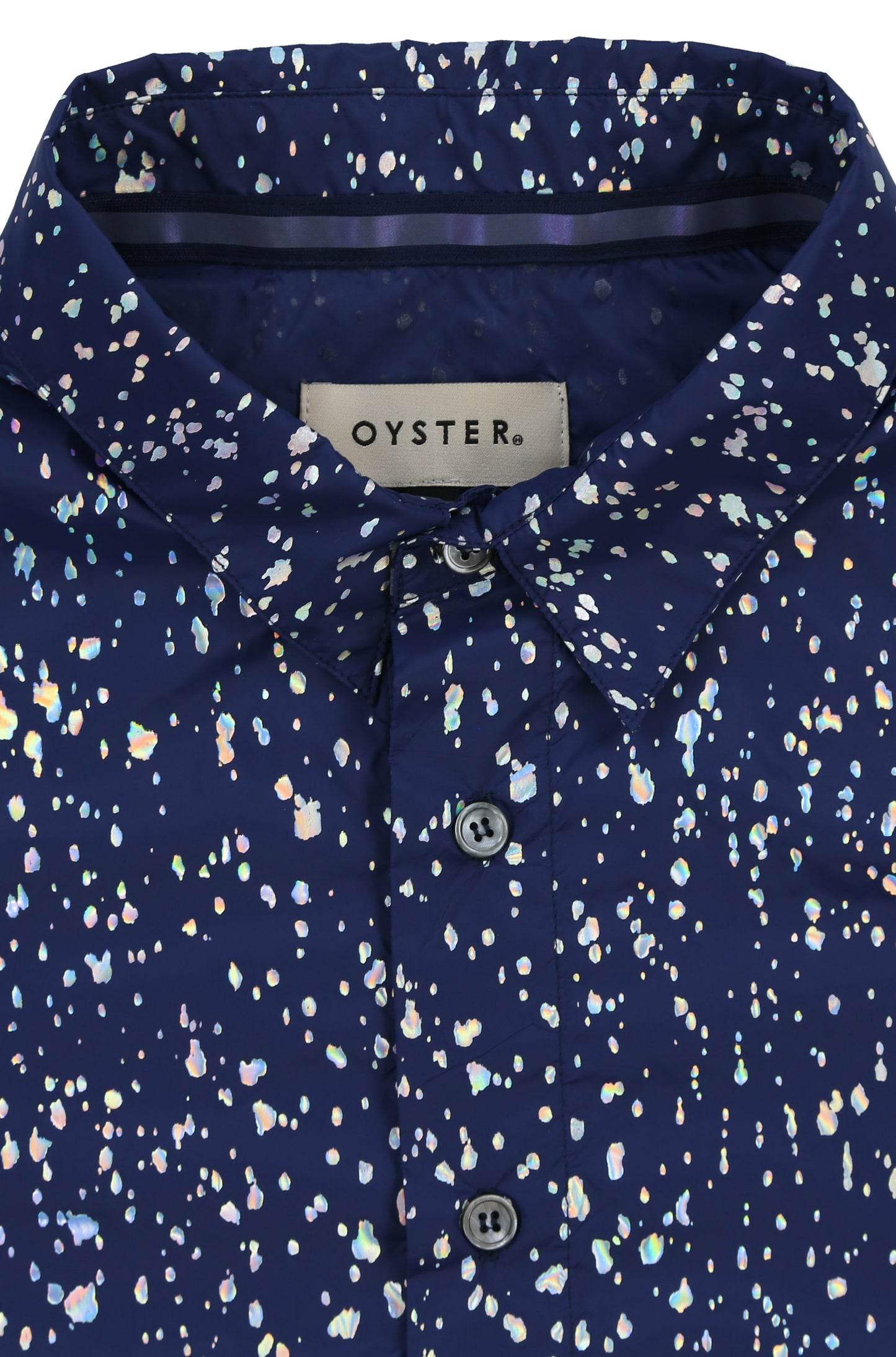Oyster Pearl Splatter SS Button Up (Navy Iridescent)